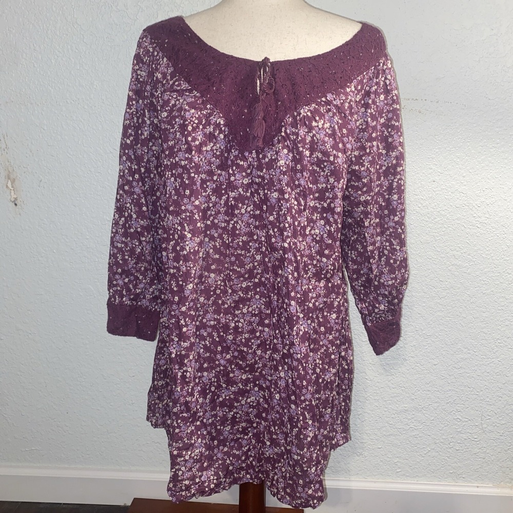 NINE WEST VINTAGE AMERICA CASUAL COTTON PEASANT FLORAL MULTI ¾ SLEEVE BLOUSE XL
